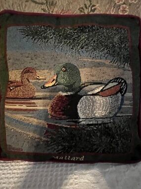 Ducks Pillow - Mallard - Signed - Collectible - CLEAN - Velvet Back - Vintage